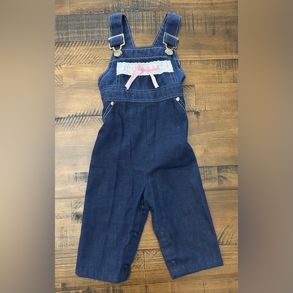 Healthtex Vintage‎ Denim With Pink Bow Overalls Bib Size 9 Months